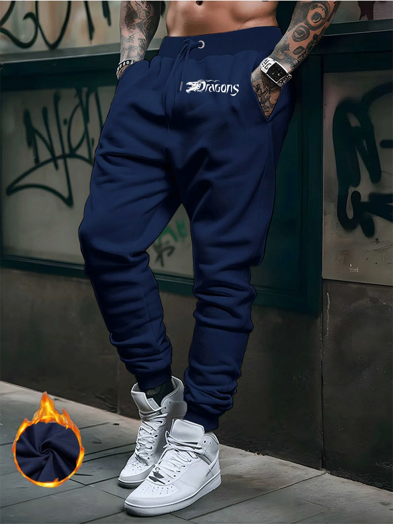 Fantasy‑style Dragon Head Icon And Dragons Letter Art Motif Fine Print Relaxed Sweatpants Men Hip Hop Casual Jogger Pants