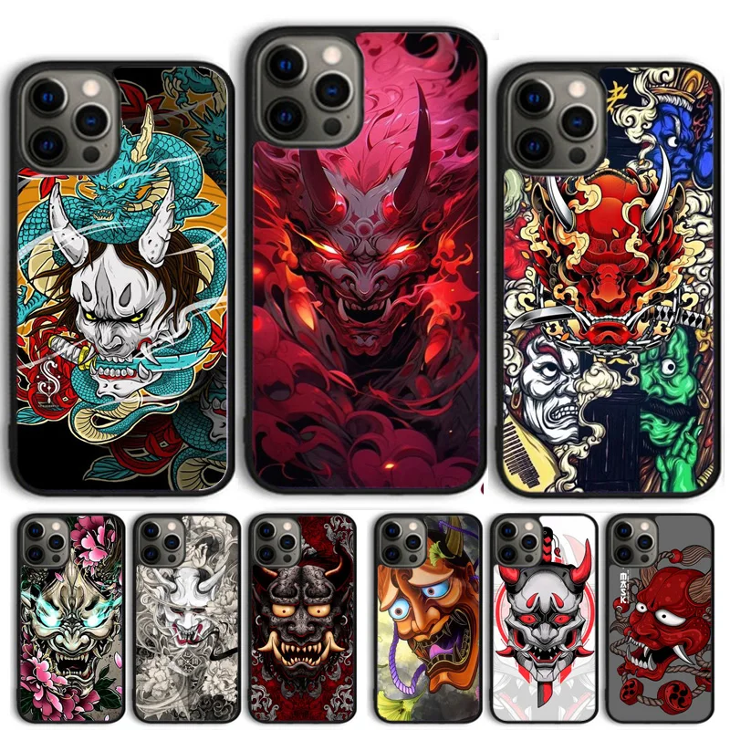 Japanese Samurai Oni Mask Phone Case Cover For iPhone 15 16 11 13 14 Pro Max 12 mini Plus X XS Max XR Fundas