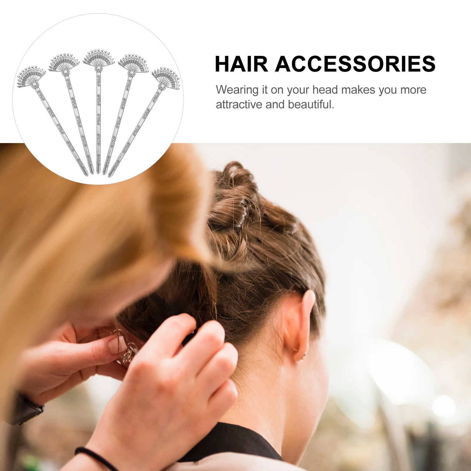 

5pcs Alloy Fan Fork Retro Stick Chinese Style Hair Accessory For Ancient Party Festival Photography Ceremony Gift Women