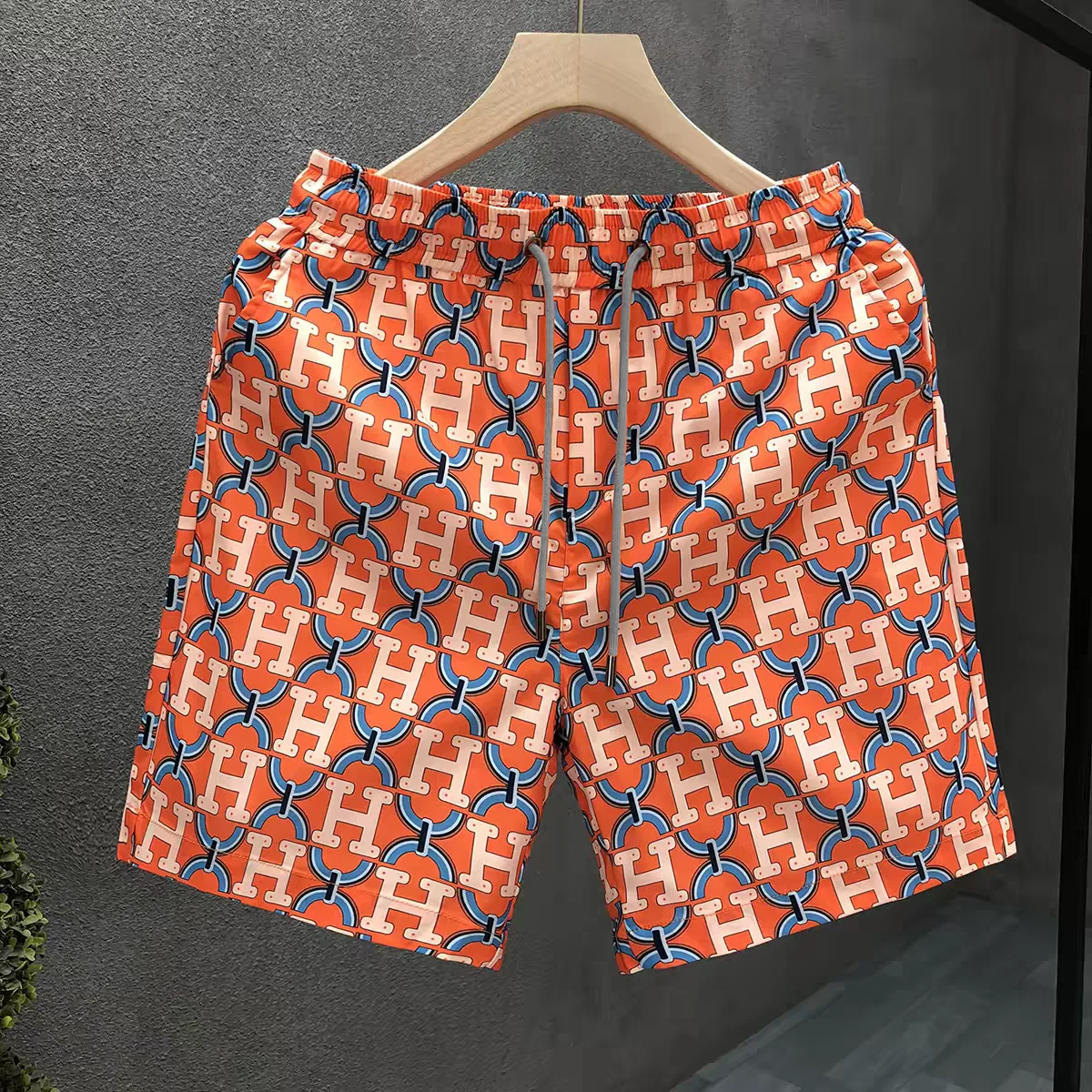 

Color-blocked Circular Chain & Letter "H" Pattern Men's Casual Shorts Summer Quick-drying Lightweight Beach Shorts Moto Shorts