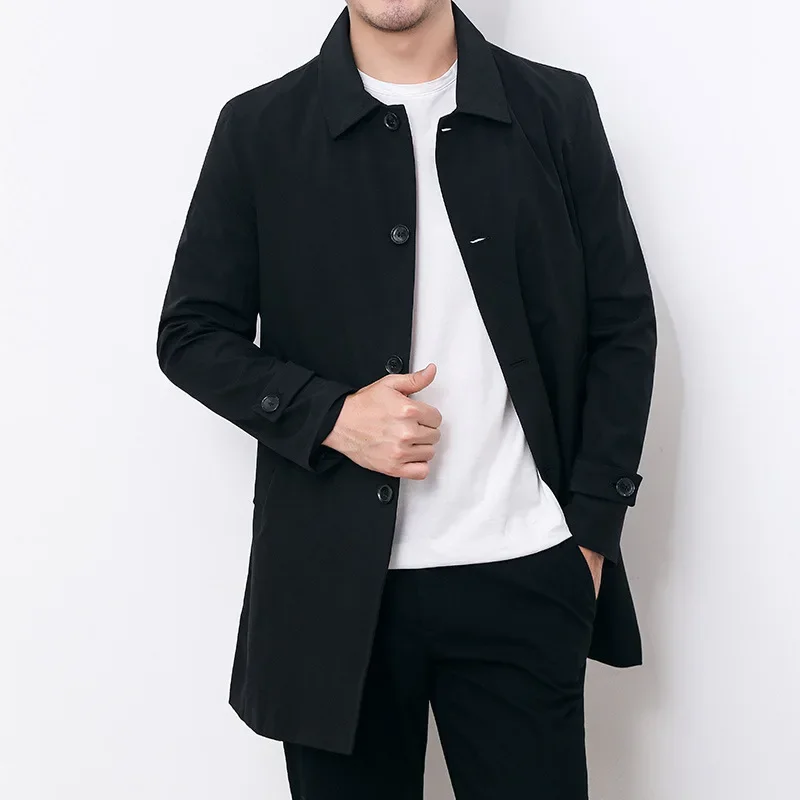 Frühling Herbst Männer Langen Mantel Windjacke Casual Lose Design Einfarbig Graben Männer Mode Koreanischen Stil Herren Jacken Oberbekleidung