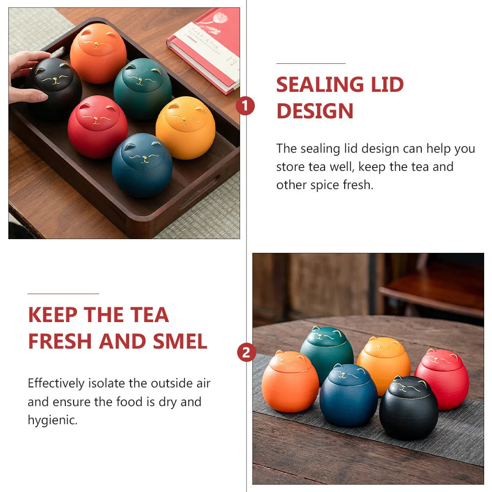 

Ceramic Tea Storage Jar with Lucky Cat Design Airtight Seal for Fresh Green Black Scented Tea Home Office Kitchen Organizer Food