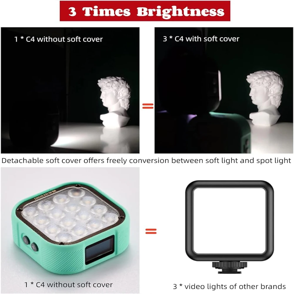 Luz de cámara para vídeo, Panel de luz RGB, portátil, 360 °, Control por aplicación inteligente, 18 efectos de iluminación, recargable, magnética