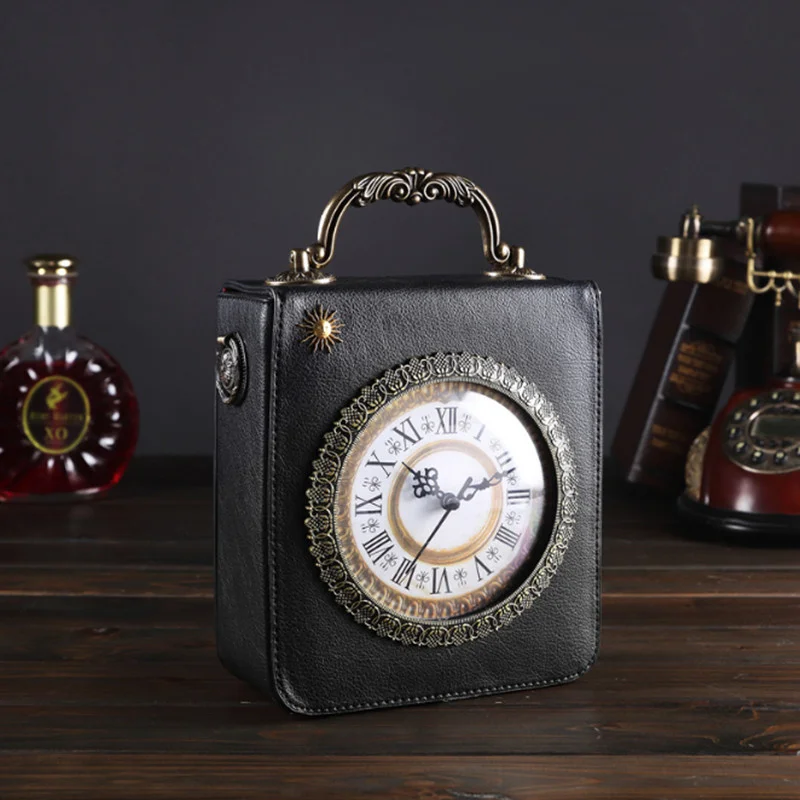 

2023 new retro portable Messenger bag walking clock package creative clock bag small square bag embroidery double bread