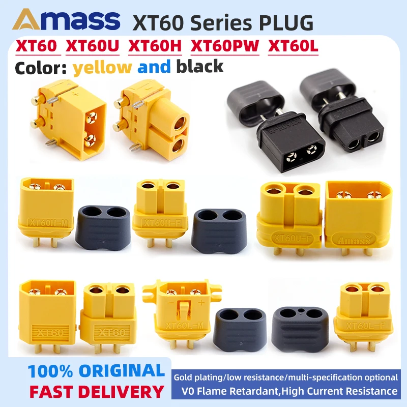 Amass XT60 series plug (XT60U/XT60H/XT60PW/XT60L) low resistance, male and female connectors, suitable for RC model  batteries