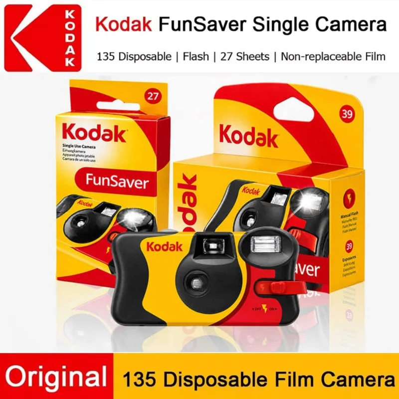 New Kodak FunSaver With Flash (Sliding Switch) Kodak 39 Exposures 800 Degree FunSaver 27 Sheets Disposable Single Use Film Came