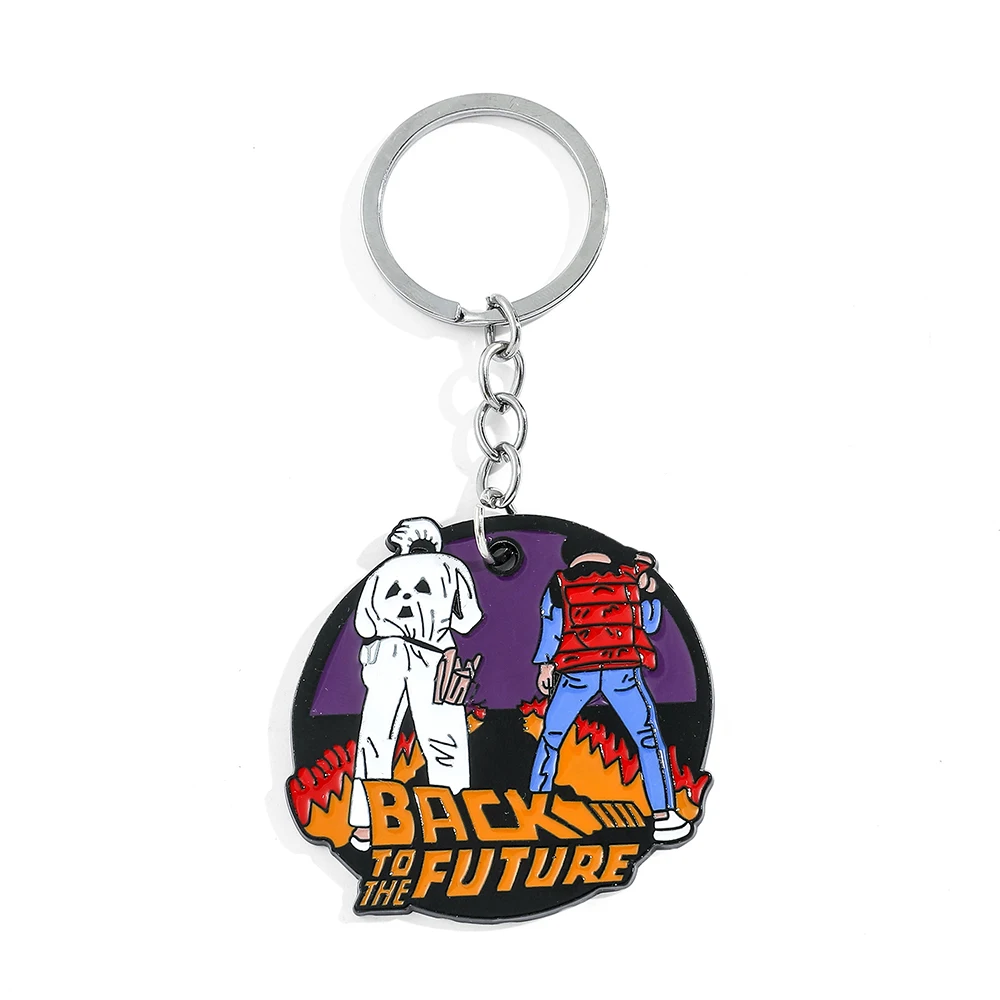 Science Fiction Film Back To The Future Enamel Keychain Movie Figure Marlene McFly Pendant Keyrings for Backpack Accessories