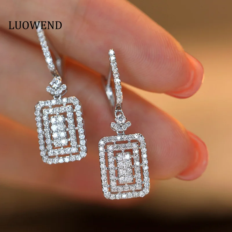 

Серьги LUOWEND из 100% белого золота 18 карат, роскошные классические серьги с натуральными бриллиантами для женщин, элитные свадебные украшения