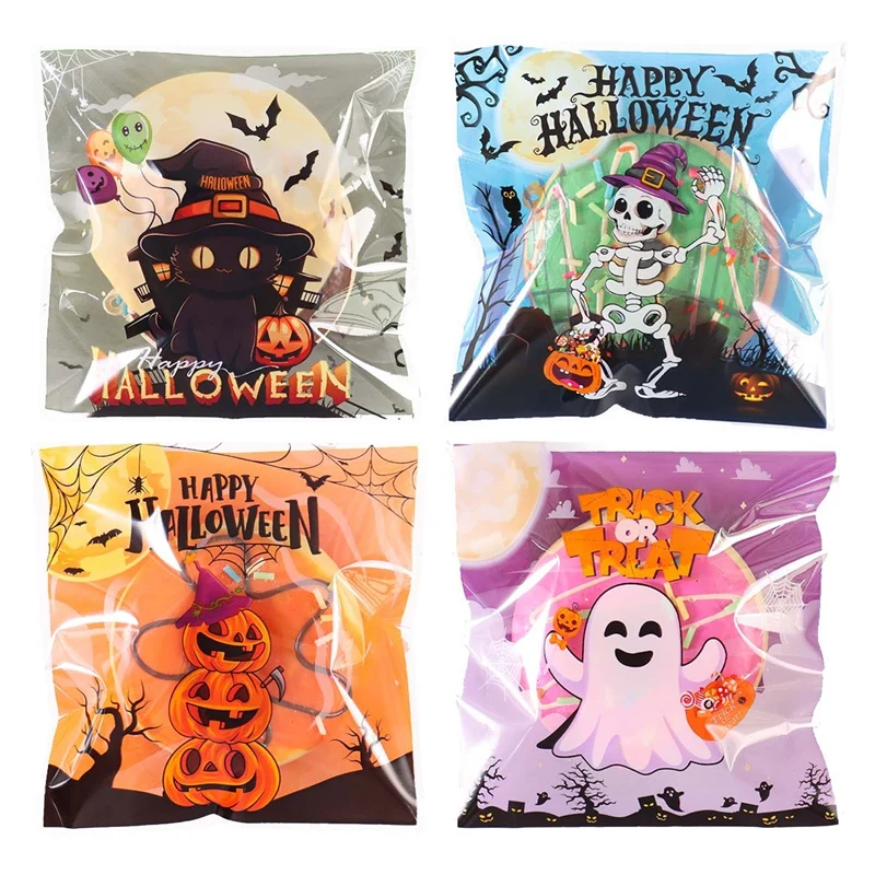 50/100 Stück Gruselige Halloween-Süßigkeitentüten Kürbis-Geist-Geschenk-Kekstüten Selbstversiegelnde Beutel Halloween-Party-Deko Süßes oder Saures