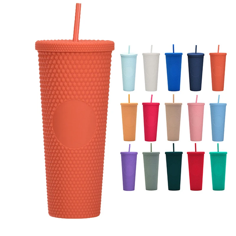 Hot Selling 24 oz Studded Tumbler Double Wall Acrylic Matte Tumbler Reusable Plastic Cup with Lid and Straw