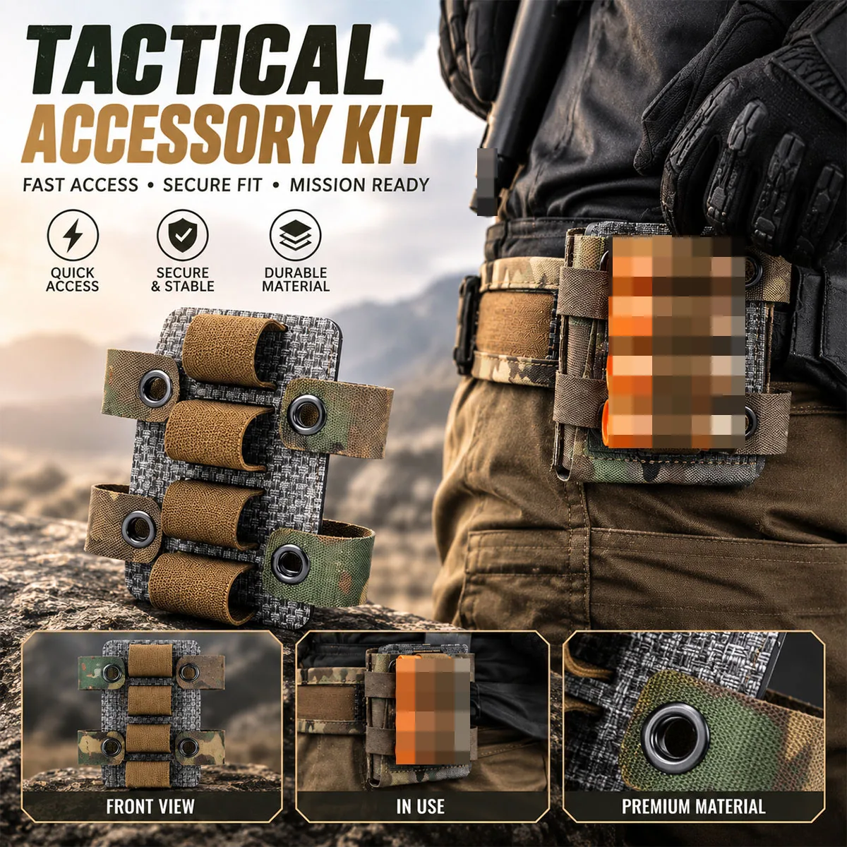 Tactical 4 Rounds 12GA Shotgun Shell Holder Elastic Hanging MOLLE Panel for Airsoft 5.56 Rifle Magazine Pouch Expansion Gear Kit