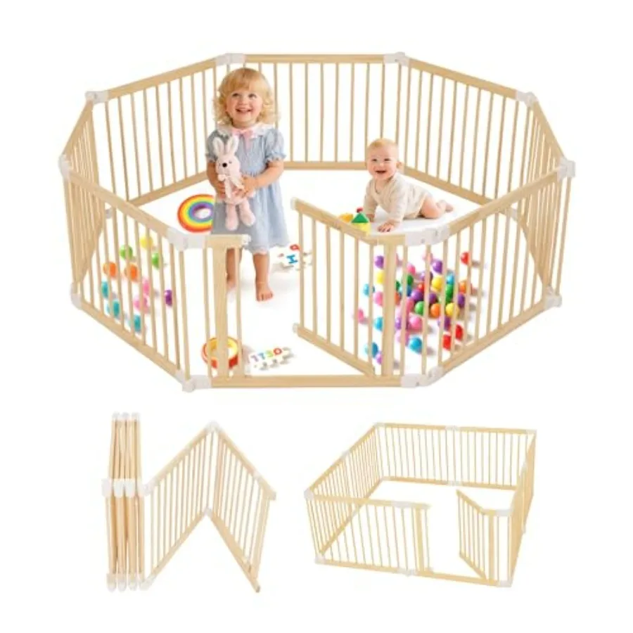 Box pieghevole in legno per bambini Grande cortile da gioco per neonati 2 in 1 Recinzione portatile per nuova mamma aiutante con cancello in legno personalizzato alto 25 Adju