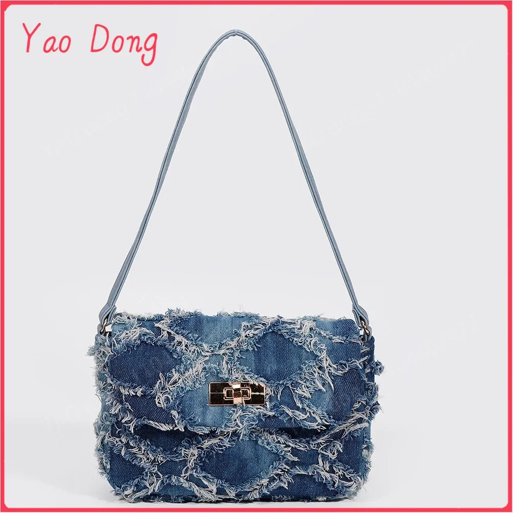 Yao Dong Small Denim Women Shoulder Bags Mini Bag Distressed Jean Purse Evening Bag Clutch Handbag