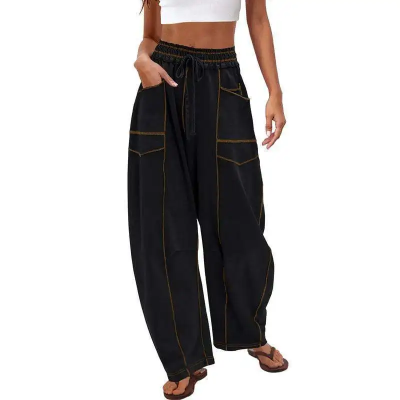 Y2K Drawstring Casual Pants Women European American Loose Wide Leg Summer Sanitary Pants