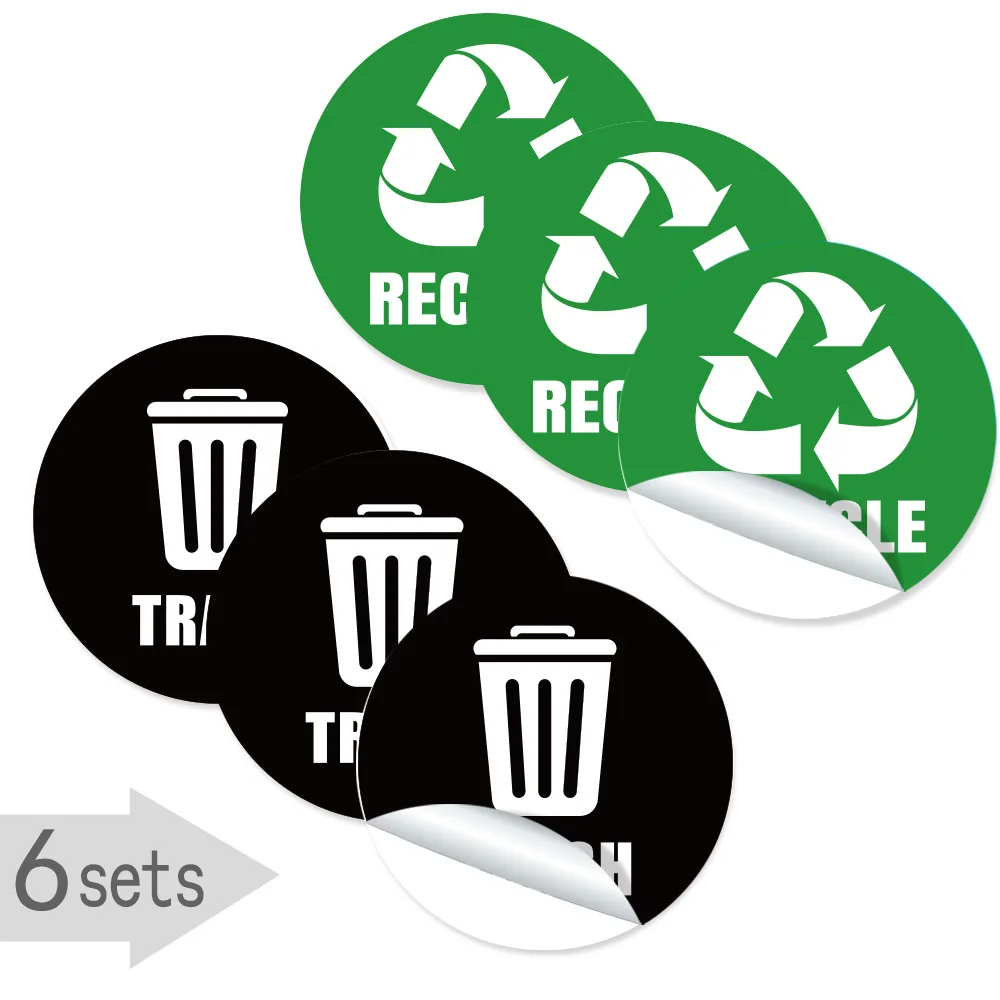 

6pcs Waste Bin Classification Stickers Pvc Vinyl Garbage Sorting Labels Home Office Apartment Hotel Gym Commercial Use