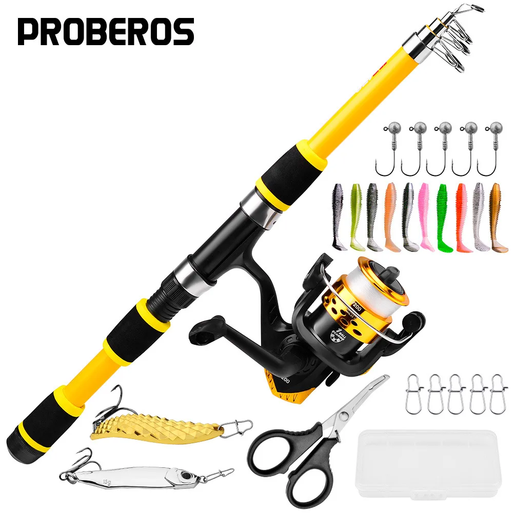 proberos conjunto telescopico de polo de pesca kits completos iscas de carretel giratorio ganchos viagem combo 18 m 01