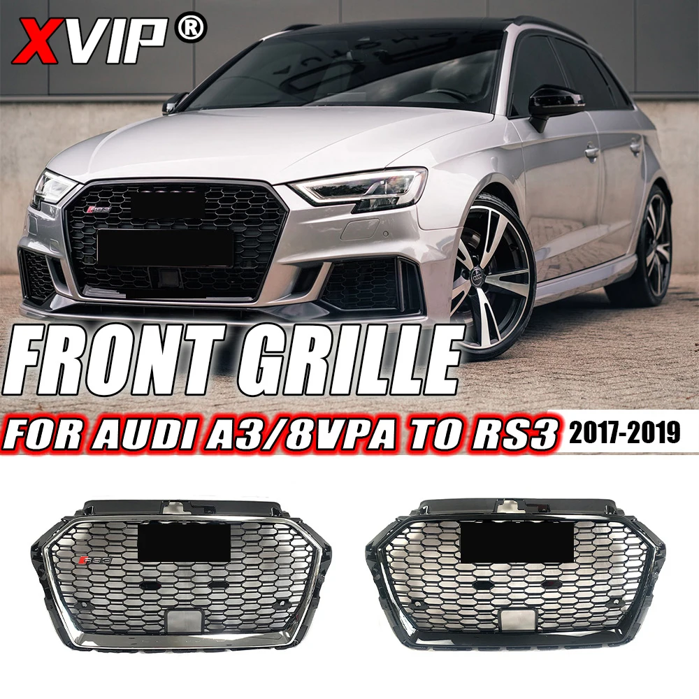 

XVIP RS3 Style Honeycomb Trim Grill For Audi A3 RS3 8VPA 2017-2019 Chrome Frame And Black High Quality ABS Front Bumper Grille