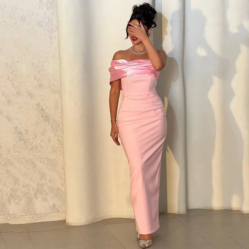 

Thinyfull Pink Mermaid Prom Evening Dresses Strapless One Shoulder Satin Party Dress 2026 Night Cocktail Prom Gowns Customized