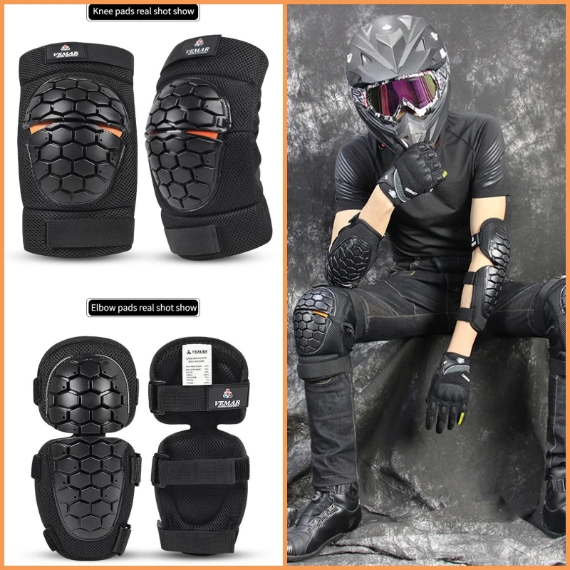 

VEMAR Classic Anti-drop Motorbike Knee Guard/Elbow Pads, Bicycle Motorcycle Riding Protective Gear for Men Women