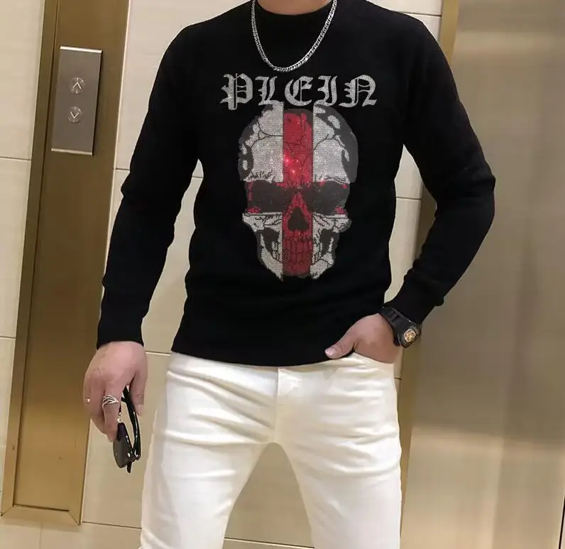 

Rhinestones sweater Fashion Brand drop shipping Tops Hip Hop Casual plein ali Clothing Male