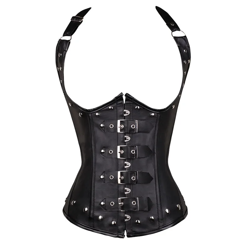 

Women Steampunk Overbust Corset Plus Size Sexy Bustiers and Corsets Tops Gothic Faux Leather Corselet Body Shaper Lingerie