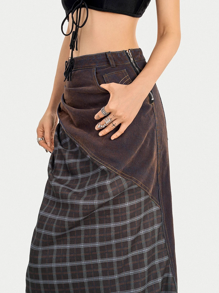 تنورة نسائية من REDDACHiC منقوشة من قماش الدنيم ذات ثنيات عالية الارتفاع حورية البحر تنورة طويلة Gyaru Y2k ملابس خروج عتيقة