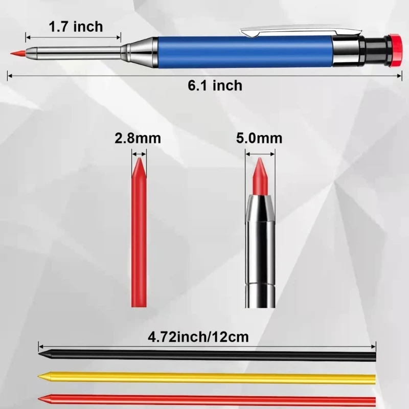 Alat Penanda Pensil Mekanik Lubang Dalam Lubang Panjang Pensil Tukang Kayu Padat Logam dengan Rautan Bawaan