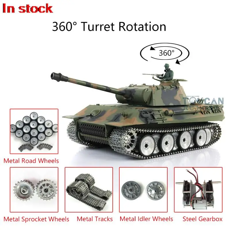 HENG LONG 1/16 7.0 Customized Ver Panther V RTR RC Tank 3819 Metal Tracks Wheels Bearings Spring Army Toys BB Shooting TH17291