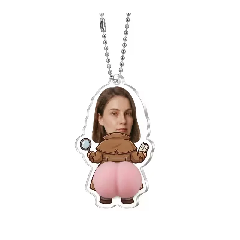 Custom Photo Button Keychain Personalized Soft Butt Charm Detective Acrylic Pendant Cute Career Cartoon Backpack Party Gift Kits