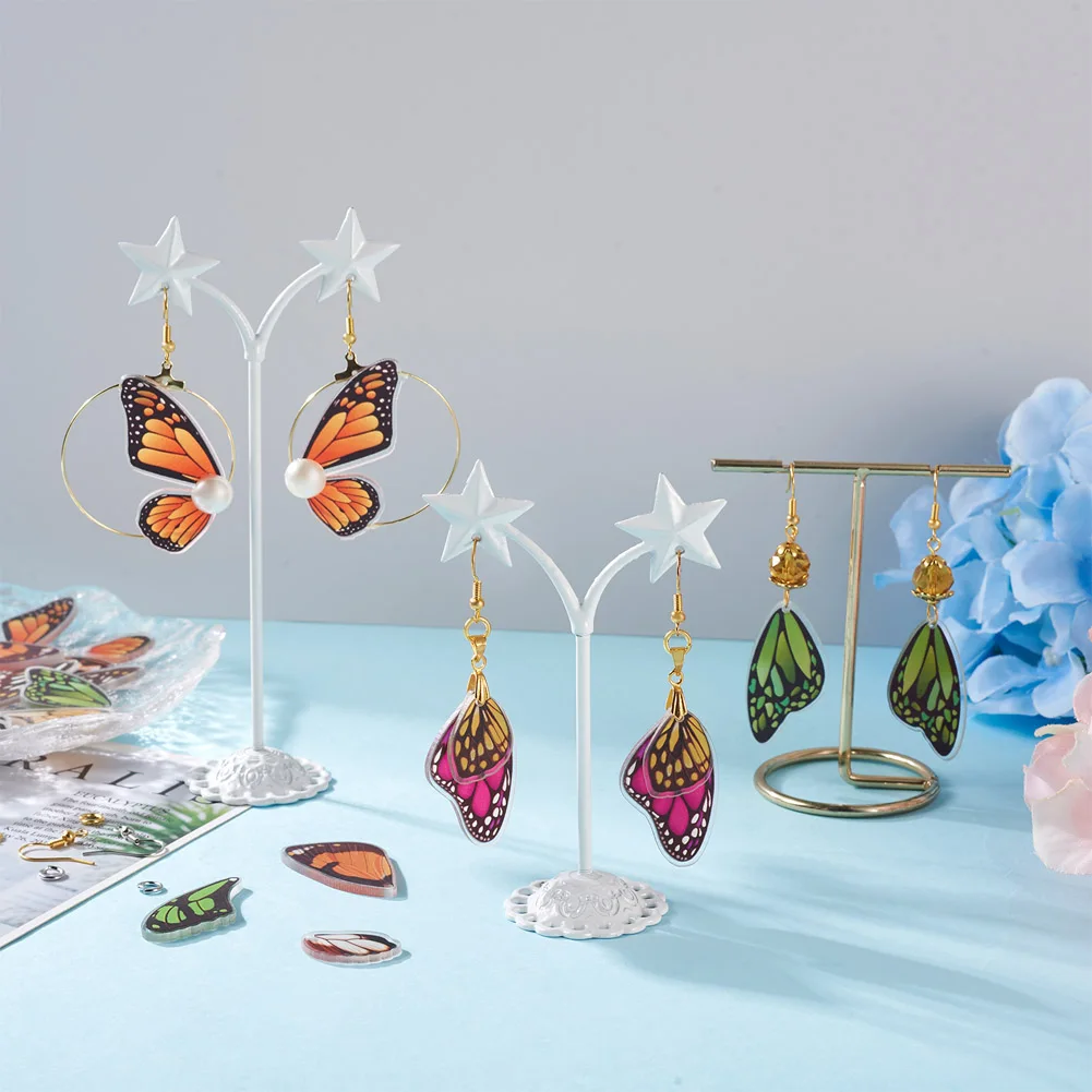 56Pcs DIY Colorful Butterfly Drop Earring Making Kit Imitation Animal Translucent Acrylic Pendant Brass Jump Rings Earring Hook