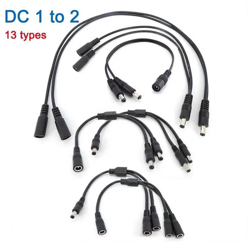 5,5 * 2,1 mm 2,5 mm 1 do 2-drożnego złącza męskiego Wtyczka żeńska 2A 5A 7A Rozdzielacz zasilania DC Kabel CCTV LED Strip Light Zasilacz