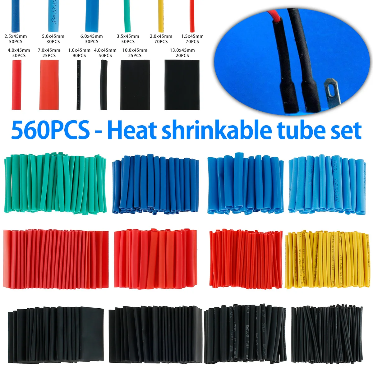 

560/750Pcs Heat Shrink Tubing Kit 2:1 Thermoresistant Tube Heat Shrink Wrapping Kits Electrical Insulation Wire Heat Shrink Tube