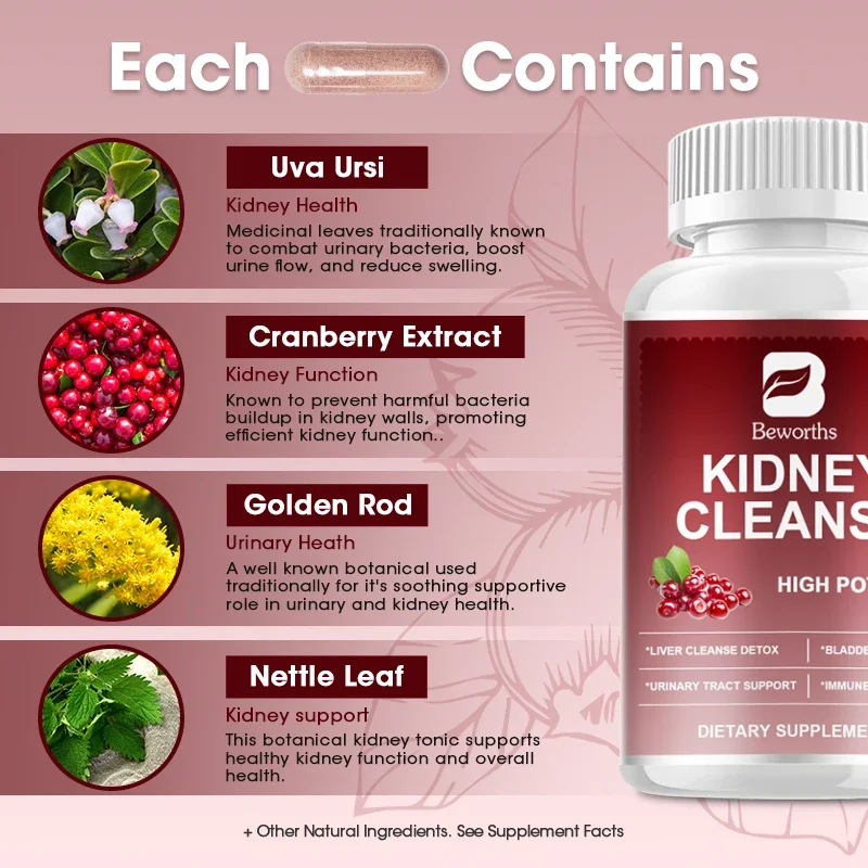 BEWORTHS Kidney Health Capsules Cranberry Extract Supports Urinary System Health Bladder Health Relieve Urinary Tract Pain 