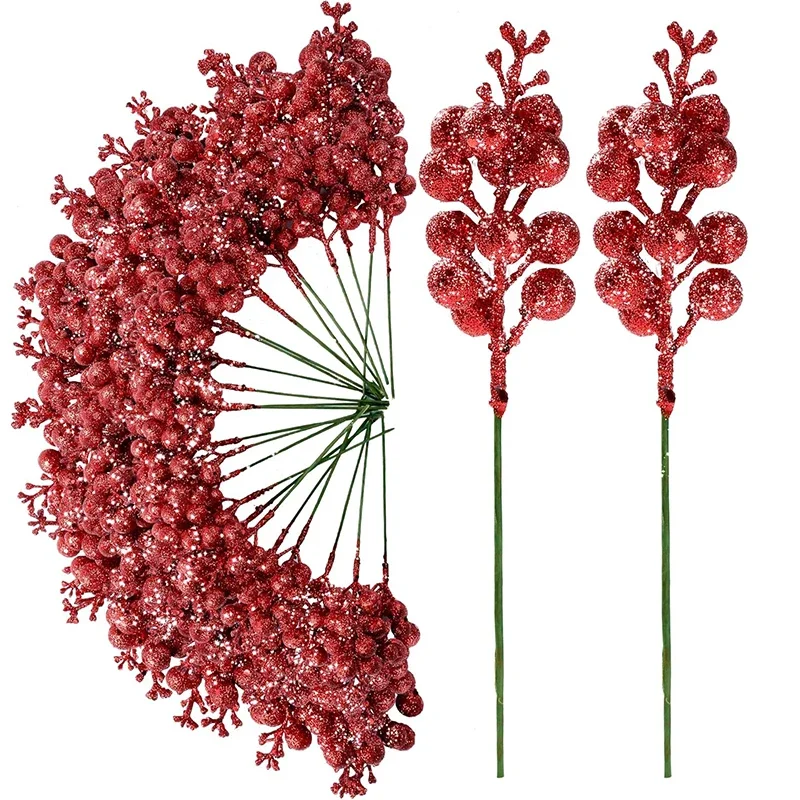 10/20 Stück Frohe Weihnachten Dekoration Glitzer Künstliche Beeren Weihnachtsbaum-Ornamente für Heimdekoration Neujahr 2026 Dekoration – Detail 12