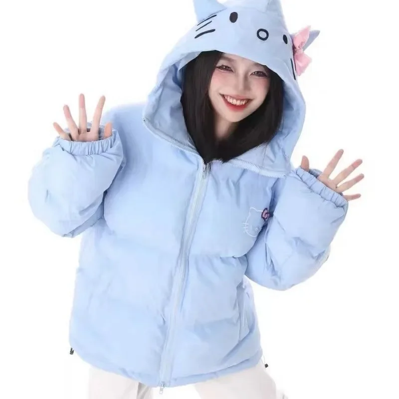 Anime Sanrios Cute Hellokittys Warm Cotton Clothes Cartoon Fashion Sports Women\'s Warm Down Jacket Kawaii Winter Casual Coat