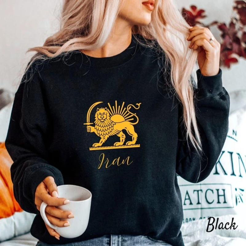 Flag Persian Llag Symbol Lion and Sun Free Iran Unisex Crewneck Autumn and Winter Sweatshirt Long Sleeve Loose Matching Hoodies