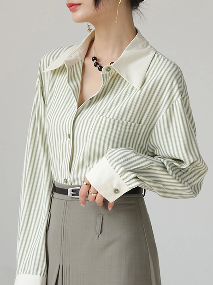 Fashion Office Lady Long Sleeve Striped Blouse Shirt Women Tops Blusas Mujer De Moda 2024 New Turn Down Collar Blouse Women G836