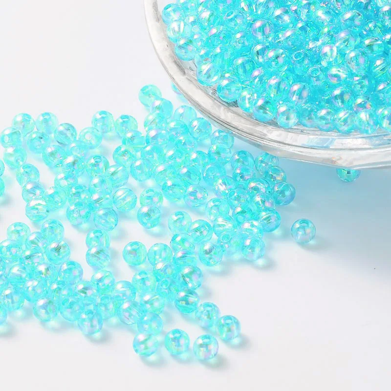 

500g Eco-Friendly Transparent Acrylic Beads Round AB Color Cyan 8mm Hole: 1.5mm about 2000pcs/500g