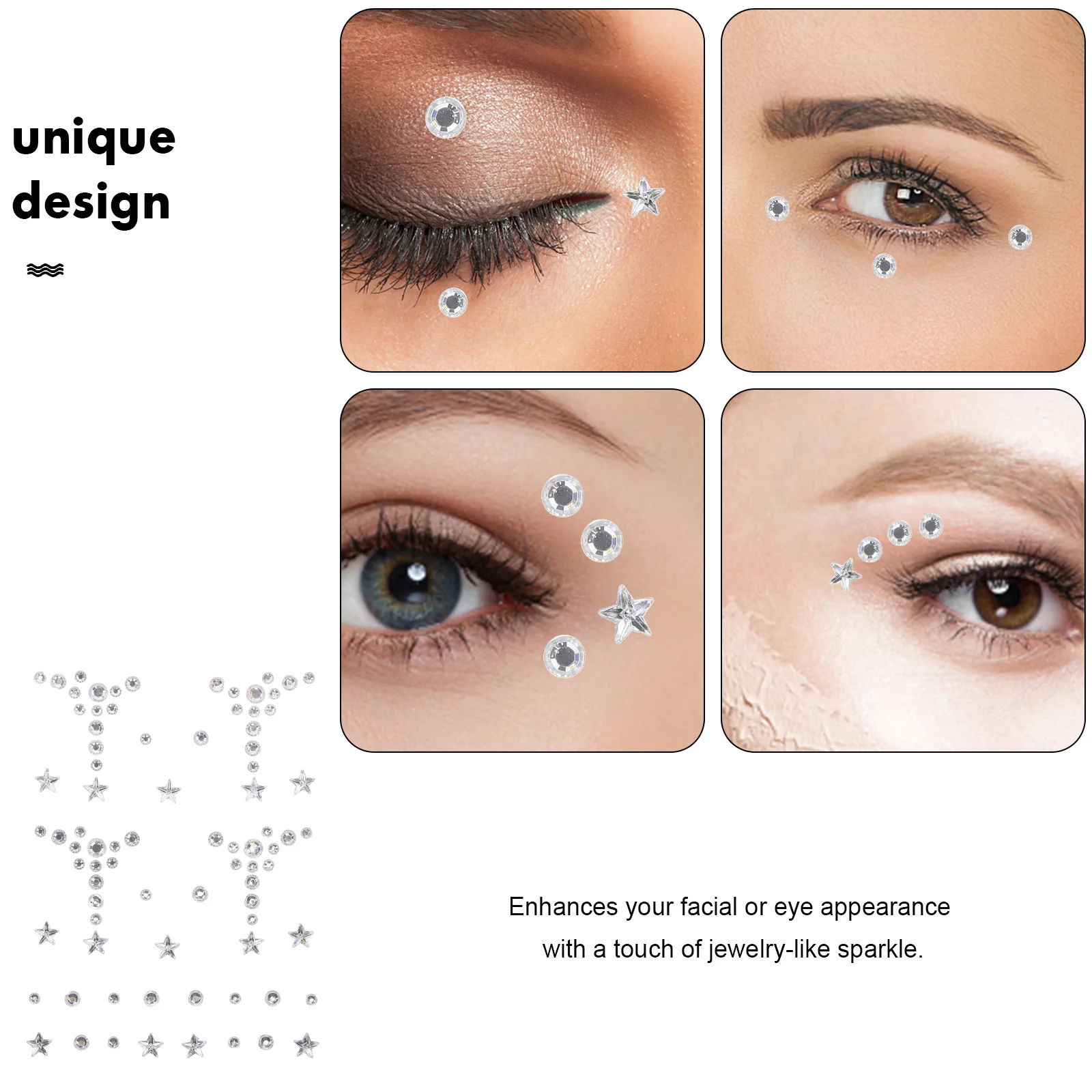 CLISPEED Reusable Face Gems Rhinestone Sticker Kit for Festival Makeup Nail Hair Glitter Art Beauty Accessory Aesthetic Glow