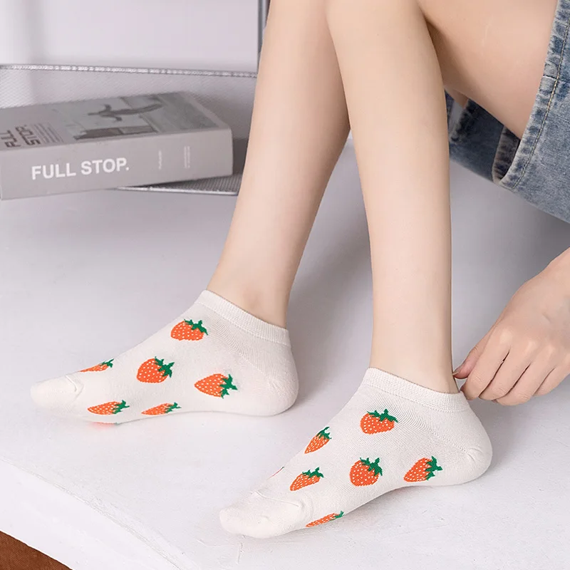 5 Pairs Of Womens Funny Socks Spring And Autumn Fruit Socks Avocado Lemon Strawberry Banana Harajuku Casual Boat Socks