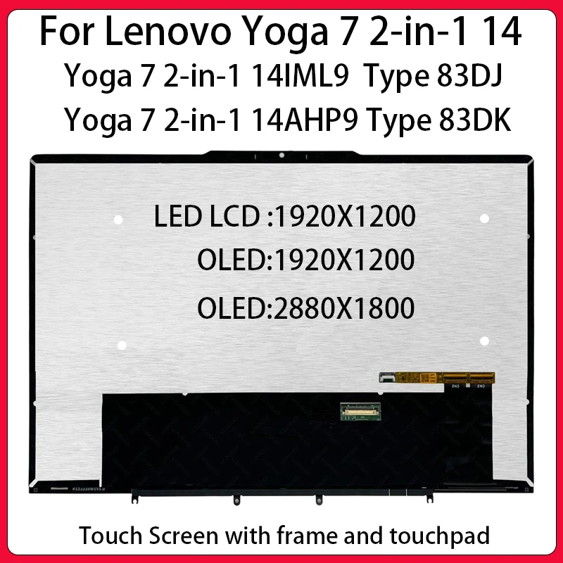 14 Inch Touch Screen For Lenovo Yoga 7 2-in-1 14IML9 Yoga 7 2-in-1 14AHP9 LCD Display Digitizer+With Frame Assembly Replacement