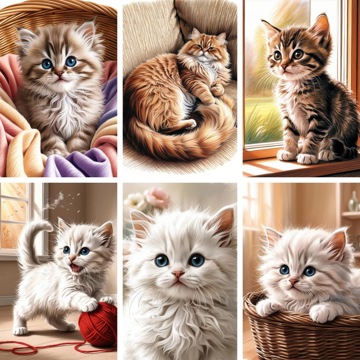 Mosaico de Diamantes con Diseño de Gatito Blanco para Adultos Principiantes, Pintura de Diamantes de Gatito Marrón, Nuevo Retrato Impresionista de Mascota
