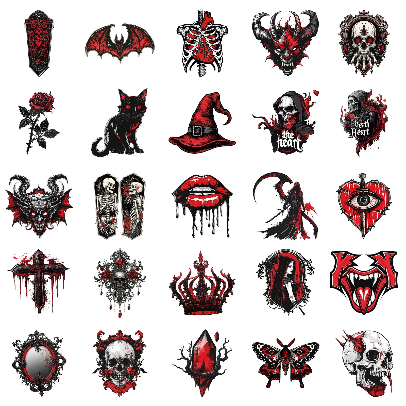 10/30/50PCS Gothic Style Satanic Red And Black Skull Thriller Horror Sticker Graffiti Decorative Water Cup Laptop Sticker