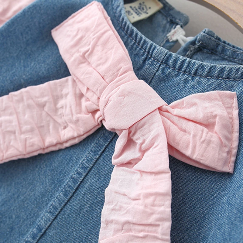 New In Spring Autumn Toddler Girl Dresses Korean Fashion Bow Long Sleeve Denim Princess Kids Dress Baby Clothes Outfit BC1434