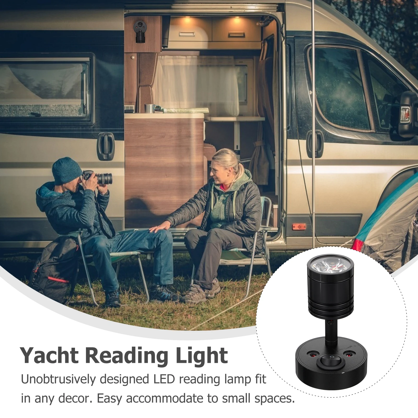 

LED Reading Light Aluminum Lamp Base Flexible Arm Warm Light 12v RV Yacht Interior Lights Camping Accessories Spotlight