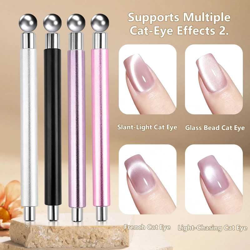 Double Head Cat Eye Nail Magnet Wand 2 Different Size Ball Magnetic Pen Wide Light Glass Bead Chasing Light Cat Eye Nail Tool