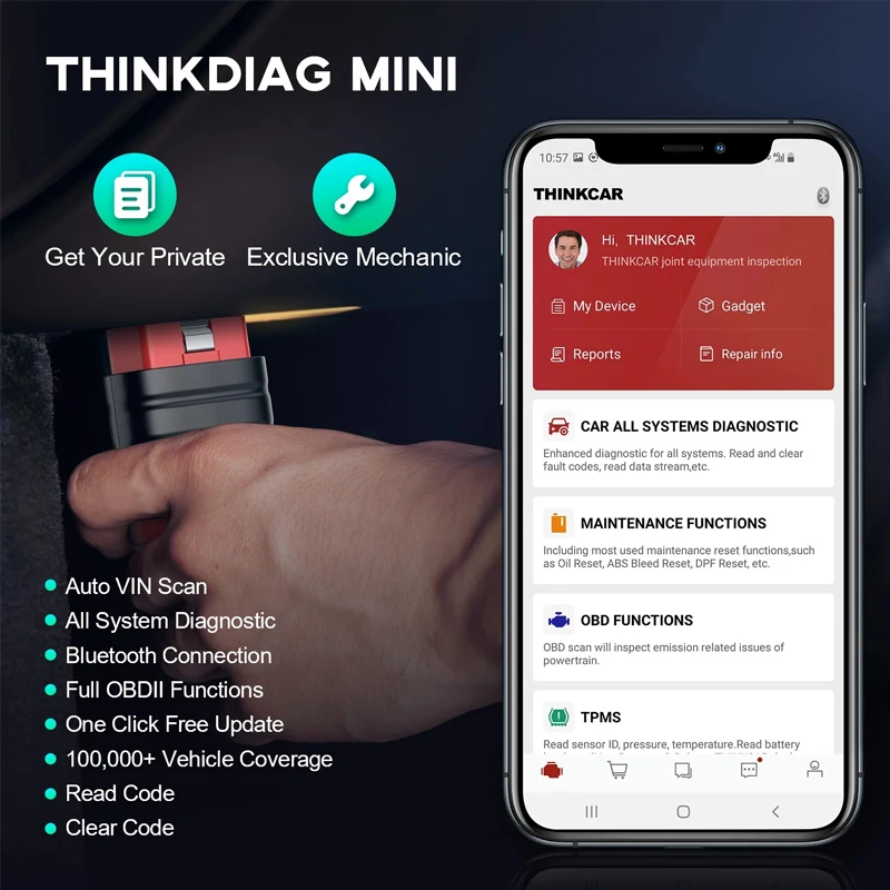 THINKCAR THINKDIAG Mini OBD2 escáner para todos los coches, sistema completo de diagnóstico gratuito de por vida, herramientas de diagnóstico obd 2