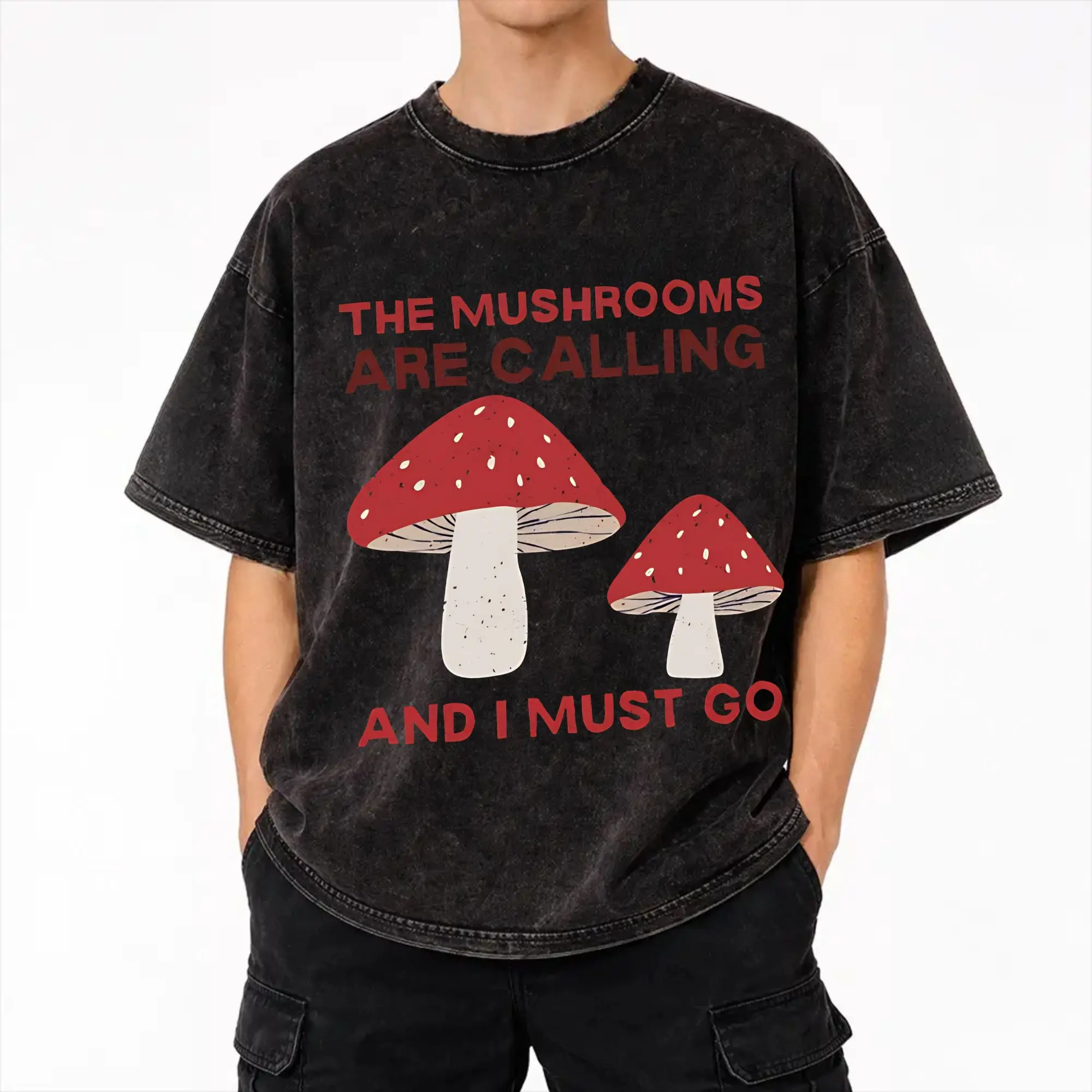 Mushrooms Are Calling T Shirts Hip Hop Washed Cotton Oversize T-Shirt  Novelty Men Women Streetwear Graphic Printed Tops Tees