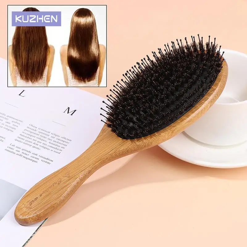 

Hair Brush Boar Bristle Hair Brush with Nylon Pins Bamboo Paddle Detangler Brush Detangling Adding Shine Brushes Daily Use for