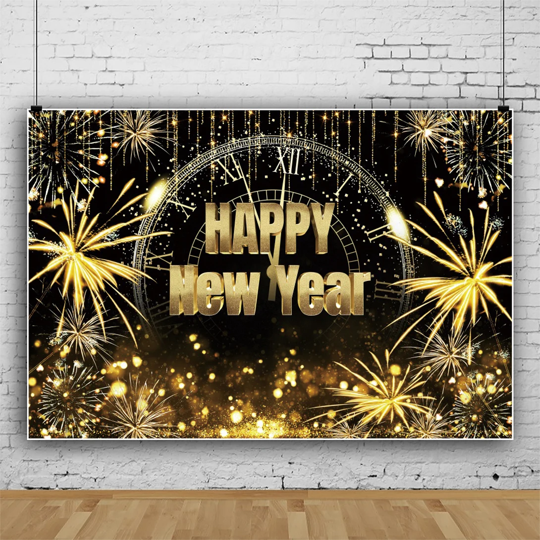 Happy New Year For 2024 Fireworks Photography Backdrop Gold Glitter Family Party Decoration Photographic Background Photo Props